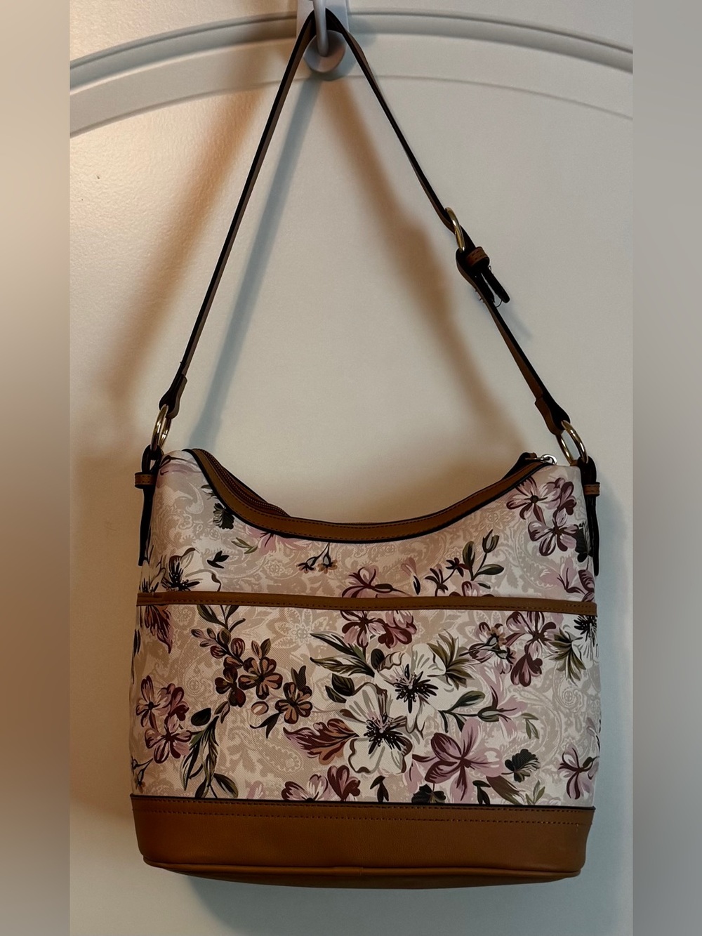 Giani Bernini Floral Print Shoulder Bag Blush Pink Brown Hobo Purse - Picture 7 of 13